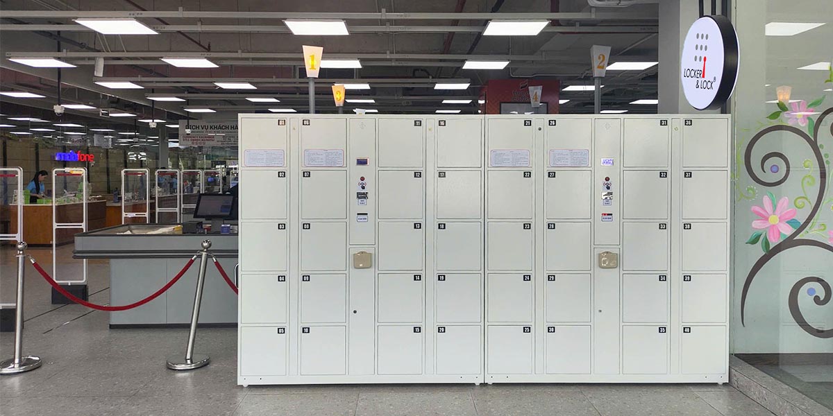 Hệ thống tủ eLocker Barcode được bố trí trong khuôn viên Long Beach Center