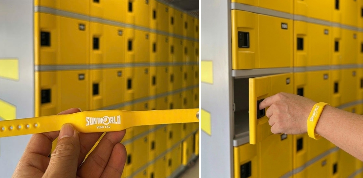 vòng tay wristband trên tủ locker tại Aqua Adventure