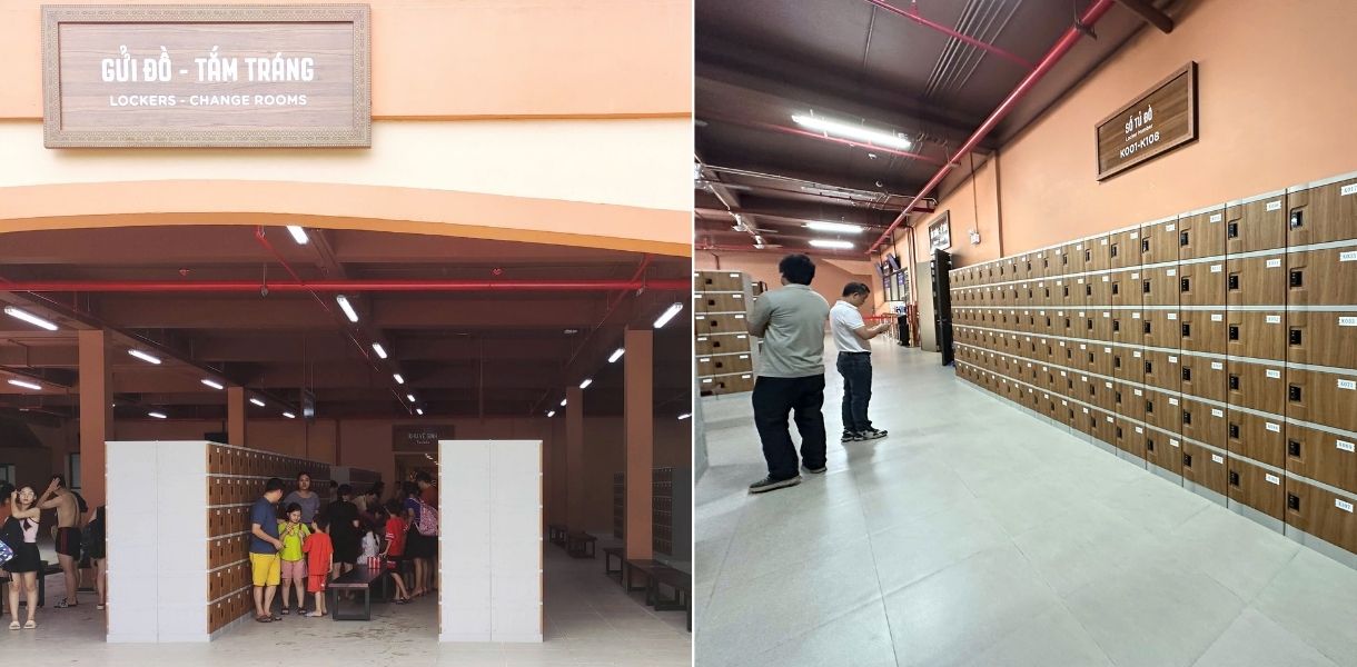 Hình ảnh du khách sử dụng hệ thống tủ locker tại Sun World Sầm Sơn.