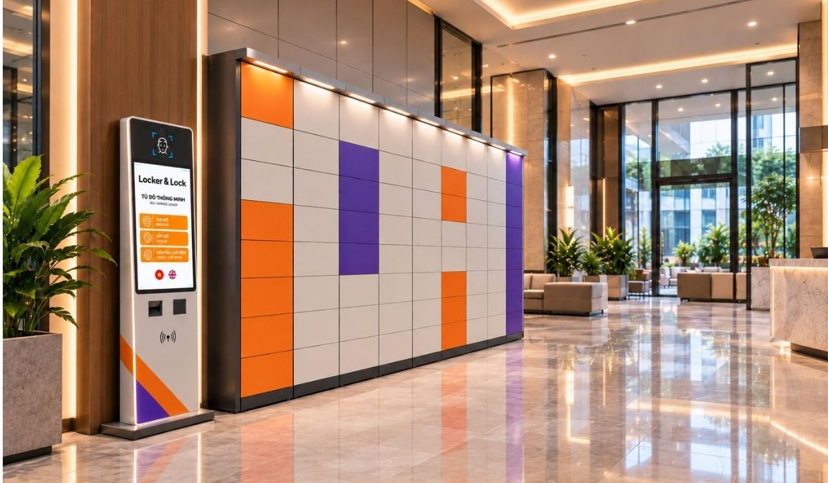 Tủ locker thông minh trong không gian sử dụng hiện đại